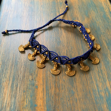 Royal Blue & Brass Charms Anklet